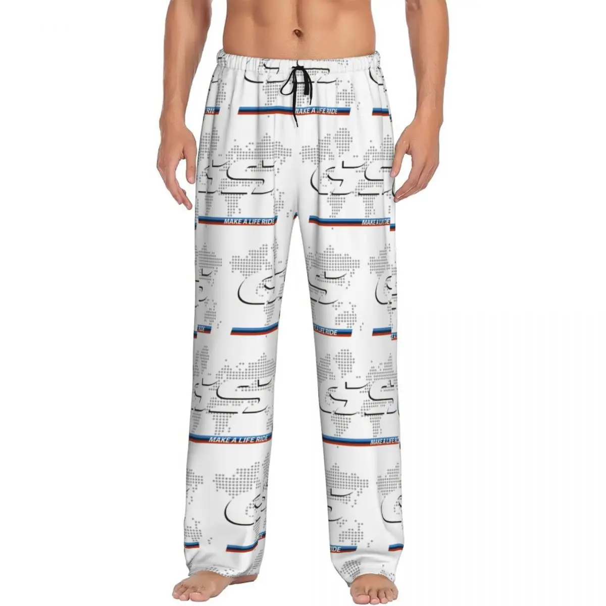 Custom Print Men Make A Life Ride GS Motorcycle Adventure Pajama Pants World Map Sleep Sleepwear Bottoms with Pockets