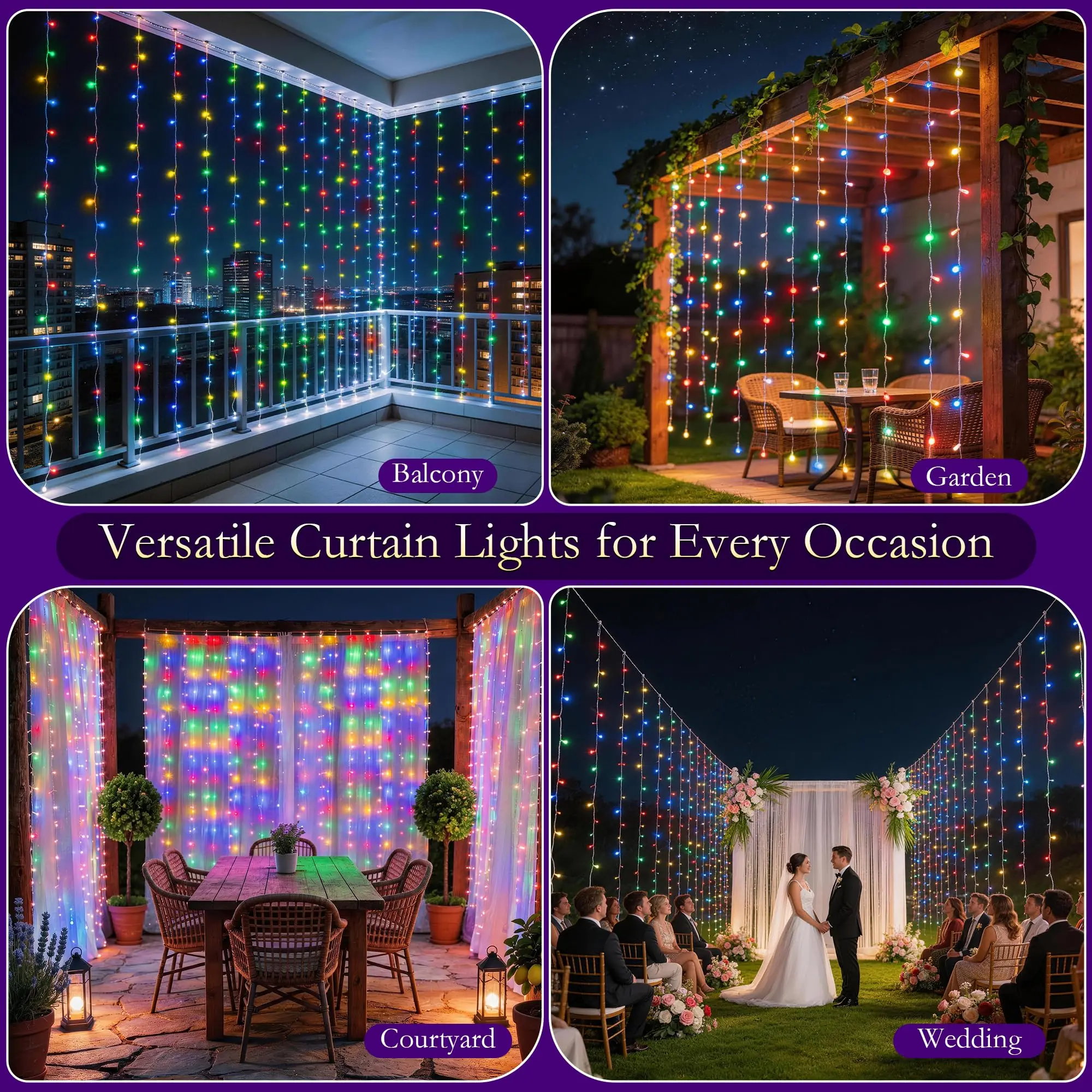 Curtain String Lights Indoor, 300LED 9.8 * 9.8FT USB Plug-in Window Curtain Lights with Timer and 8 Modes, Waterproof Multicolor Curtain Fairy Lights for Bedroom Room Wedding Outdoor Decor