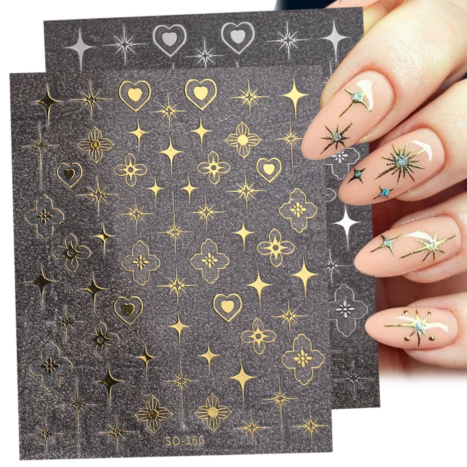 3D Bohemia Design Nail Stickers Gold Silver Stars Totem Heart Flowers Holographic Manicure Sliders DIY Nail Art Decoration BESO