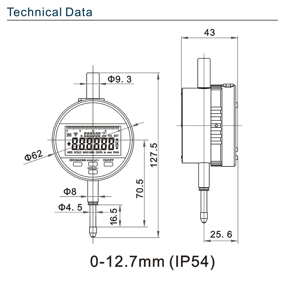 SHAHE IP54 Digital Indicator 0-12.7/25.4/50.8mm 1μm Electronic Indicator Gauge Rechargeable Battery