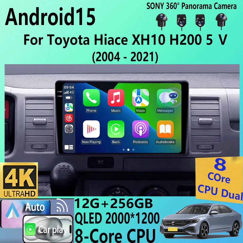 Android 15 Car Radio For Toyota Hiace XH10 H200 5 Ⅴ 2004 - 2021 Multimedia Video Player Navigation stereo GPS No 2din 2 din dvd