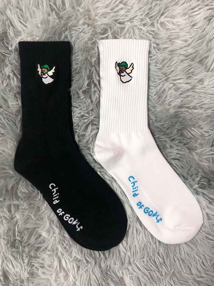 Golf cotton sports stockings little angel embroidery pattern mid-tube cotton socks