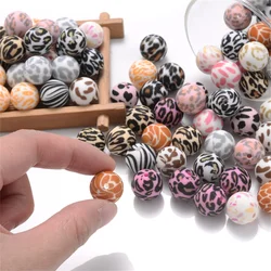 10Pcs Round Printed Silicone Beads 15mm Leopard Print Silicone Beads For Jewelry Making DIY Jewelry Accessories