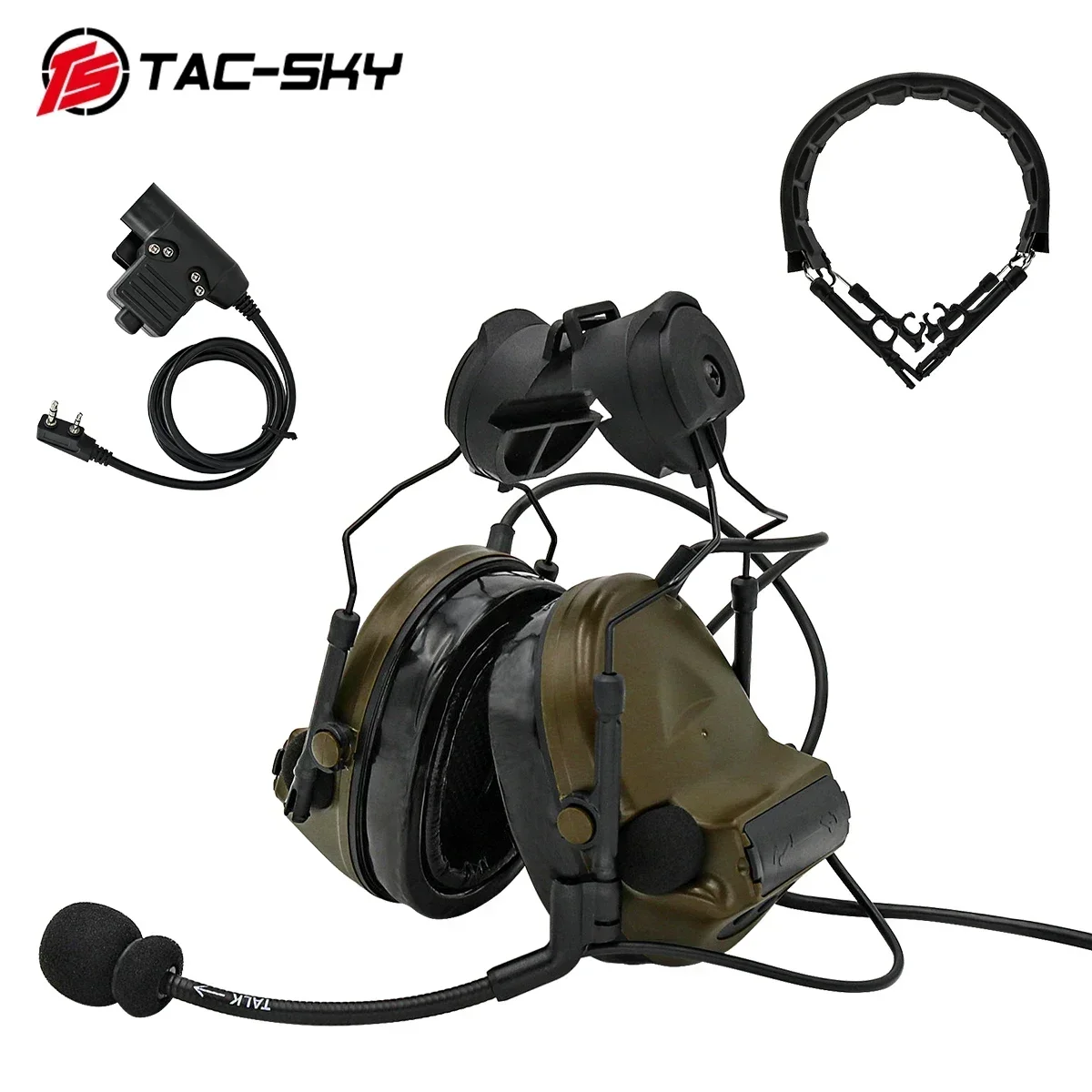 NONE TAC-SKY Taktisches Headset TSCII Gehörschutz Schießen Elektronische Ohrenschützer Mit ARC-Schienenhalterung und 94ptt für Baofeng 6