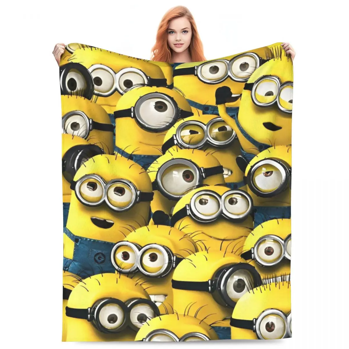 Cute Minions Fuzzy Blanket Cartoon Animation Funny Throw Blanket for Sofa Bedding Lounge 150*125cm Bedspreads