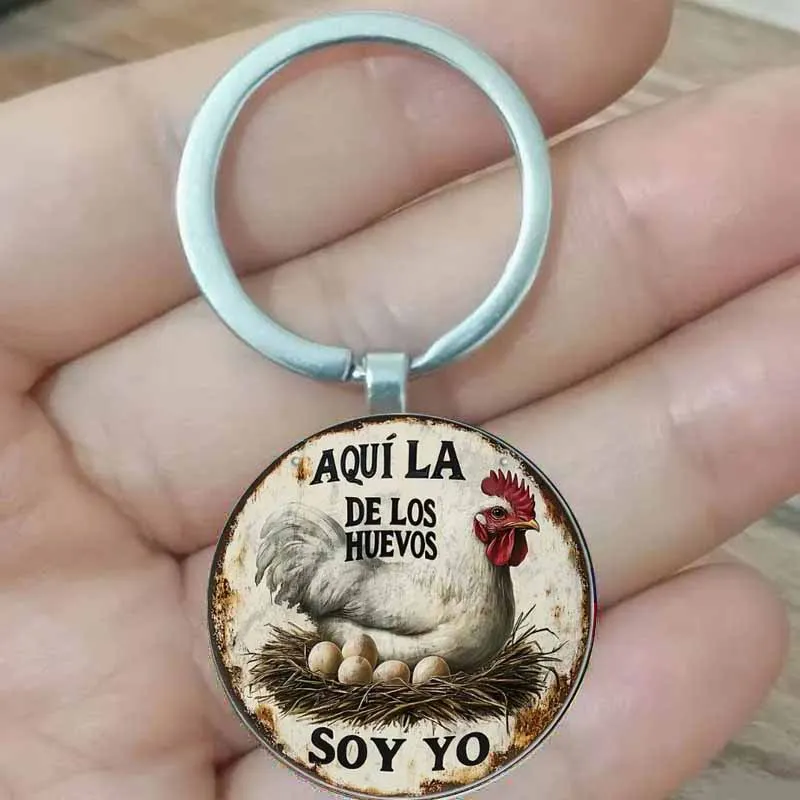 

Retro Spanish style "I'm Here, That Man with Eggs" keychain