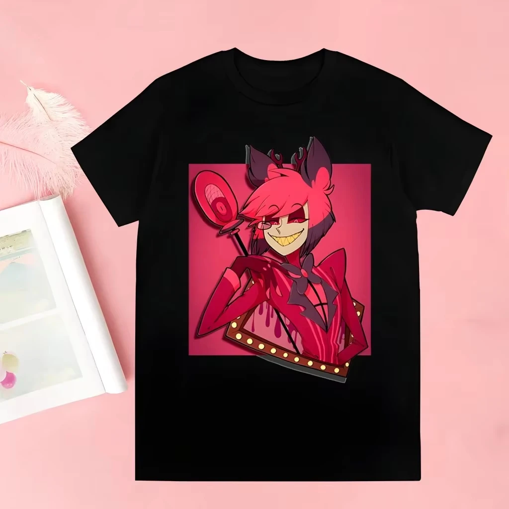 كم تي شيرت كول الكرتون تي شيرت غير رسمي ملابس الشارع الشهير بلايز Hazbin Hotels Alastor Harajuku التي شيرت الملابس الجمالية تيز كبيرة الحجم