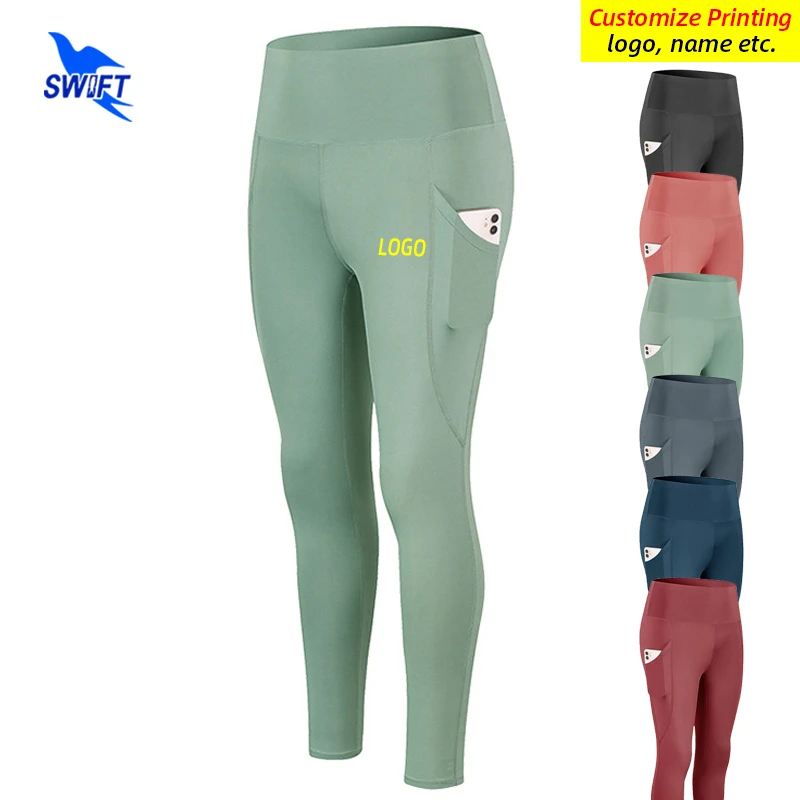 

Summer Running Tights Women Pocket High Waist Push Up Fitness Leggings Quick Dry Stretch Gym Bottoms Sport Yoga Pants Customize