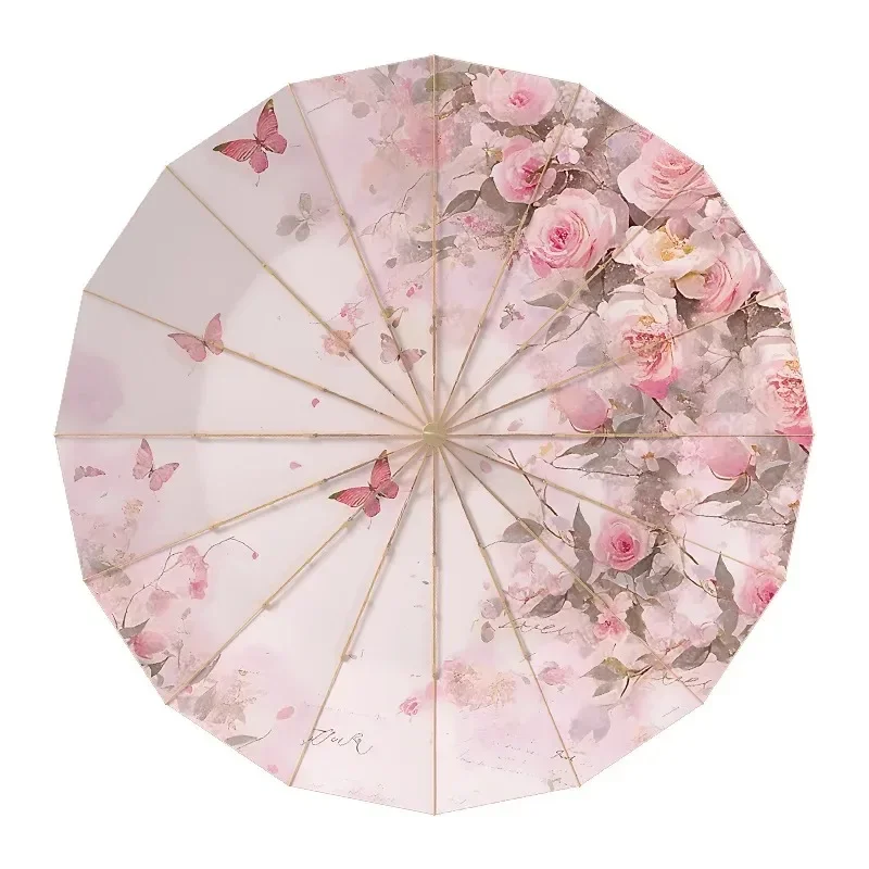 

16 Ribs 3-Fold Women's Colorful UV Umbrella Gold Pole Manual