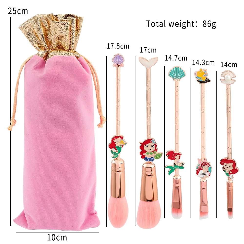 5Pcs/Set Princess Collection The Little Mermaid Makeup Brush Kawaii Ariel Eye Shadow Brush Blending Beauty Make Up Tool Toy Gift