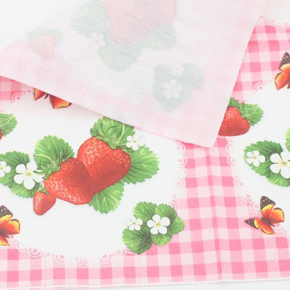 Pink Paper Napkins Strawberry Decor Party Supplies Towel Disposable Tissue Baby