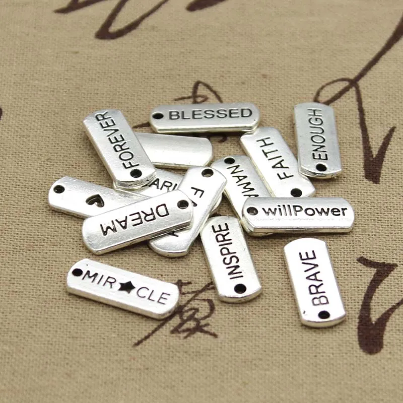 15pcs Charms Love Forever Hope Faith Inspire Brave Dream Believe Family 21x8mm TibetanPendant Findings DIY Accessories
