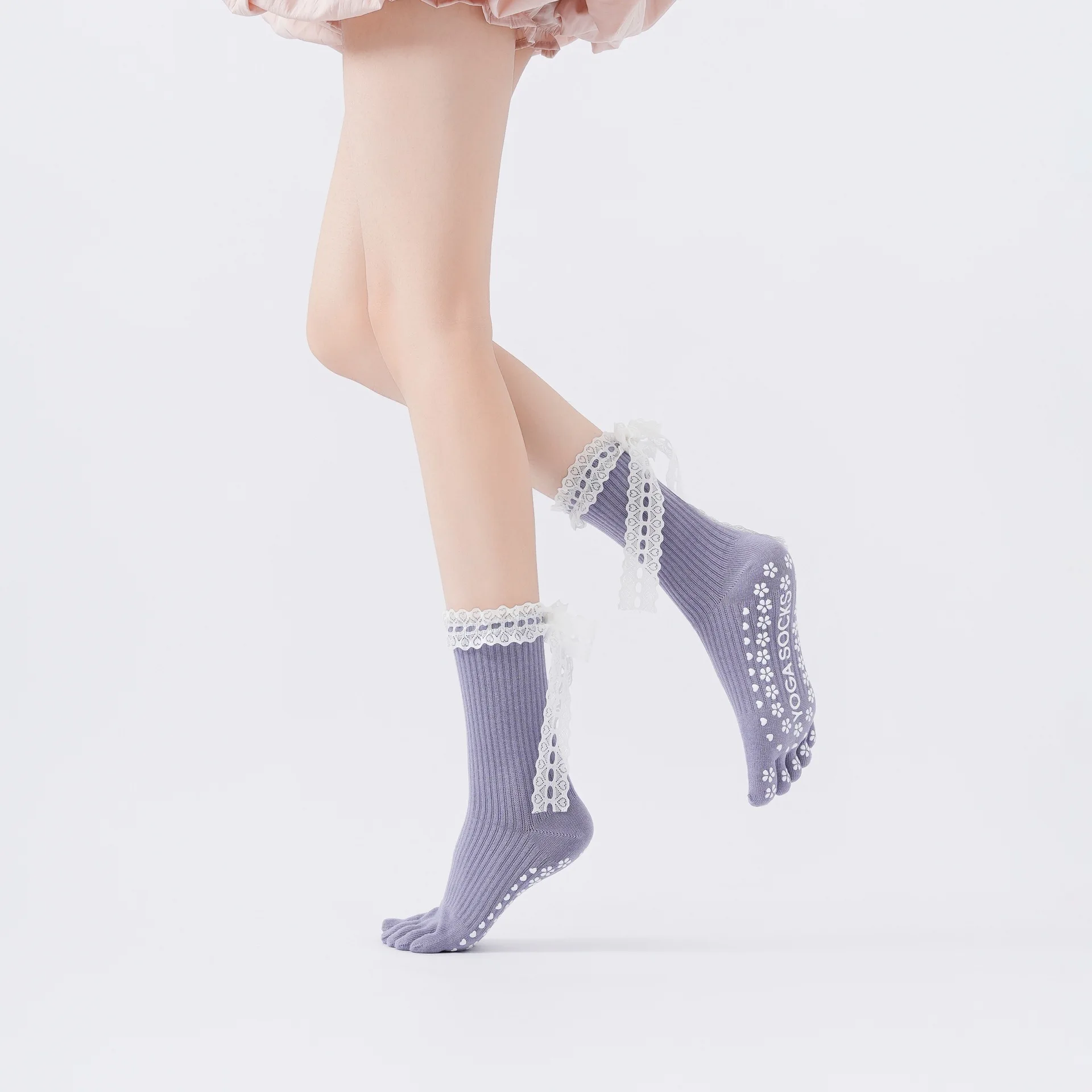 2026 New Women's Yoga Pilates Five-Toe Socks Anti-Slip Lace Trim Split Toe Breathable Sweat-Absorbent Fitness Sock