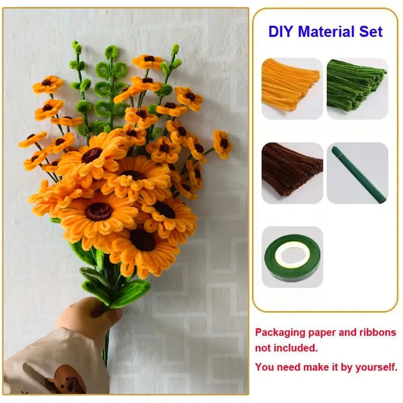 Sunflower Chenille Stems DIY Craft Materials Twist Stick Cleaners Kids Educational Handmade Colorful Gift Chenille Stems Pipe