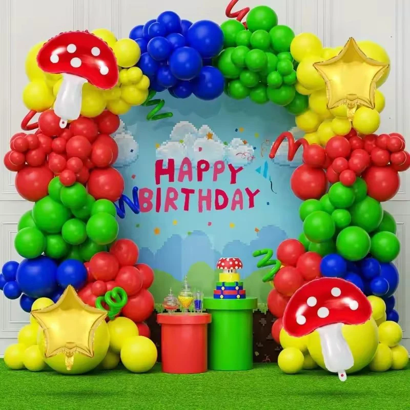 

156pcs Balloon Garland Set with Mushroom Star, Suitable for Birthday Parties, Anniversaries, Theme Events and Other Decorations