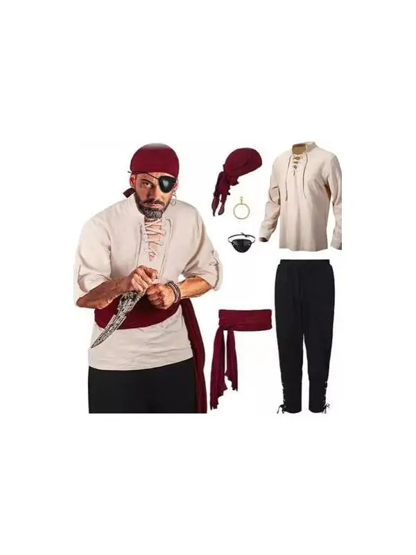 

Men's Pirate Costume Shirt Renaissance Viking Style Breathable Long Sleeve Cotton Inner Wear for Halloween City Walk
