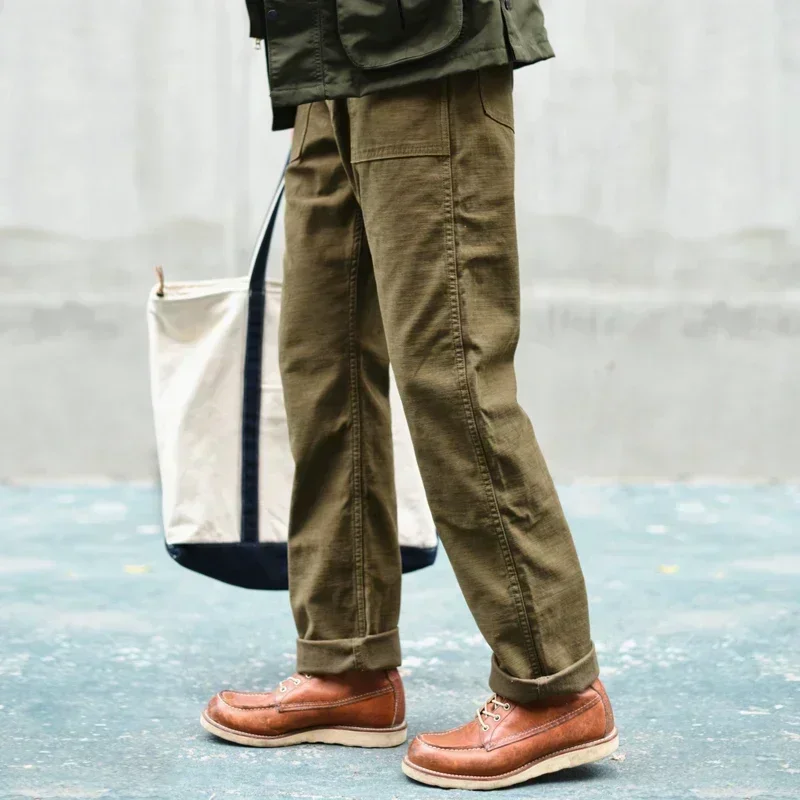 SauceZhan OG107 Utility Fatigue Pants Military PANTS Classic Cargo  Olive  Men\'s Baker Pants Satin Cotton Straight Fit