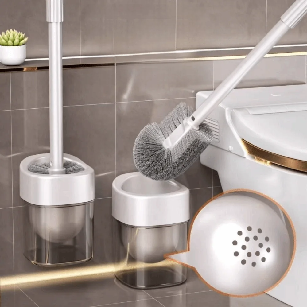 

Punch-Free Toilet Brush Hemispherical Brush Head Groove Design Cleaning Brush Firm Bristles Sturdy Plastic Wall Mount Brush