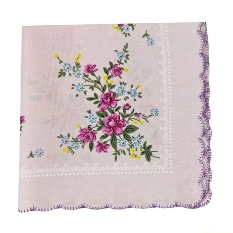 

31BF 3/6Pcs Women Cotton Handkerchiefs Lightweight Printed Handkerchief Cotton Weave Perfect For Travel Party