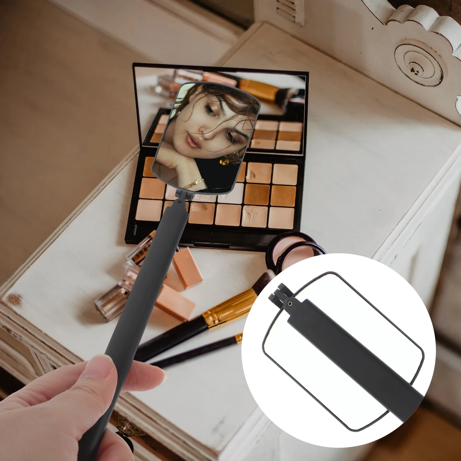 

Eyelash Extension H held Eyelash Mirror For Extension Inspection Tool for Lash Extensions Rotate Black Portable Makeup