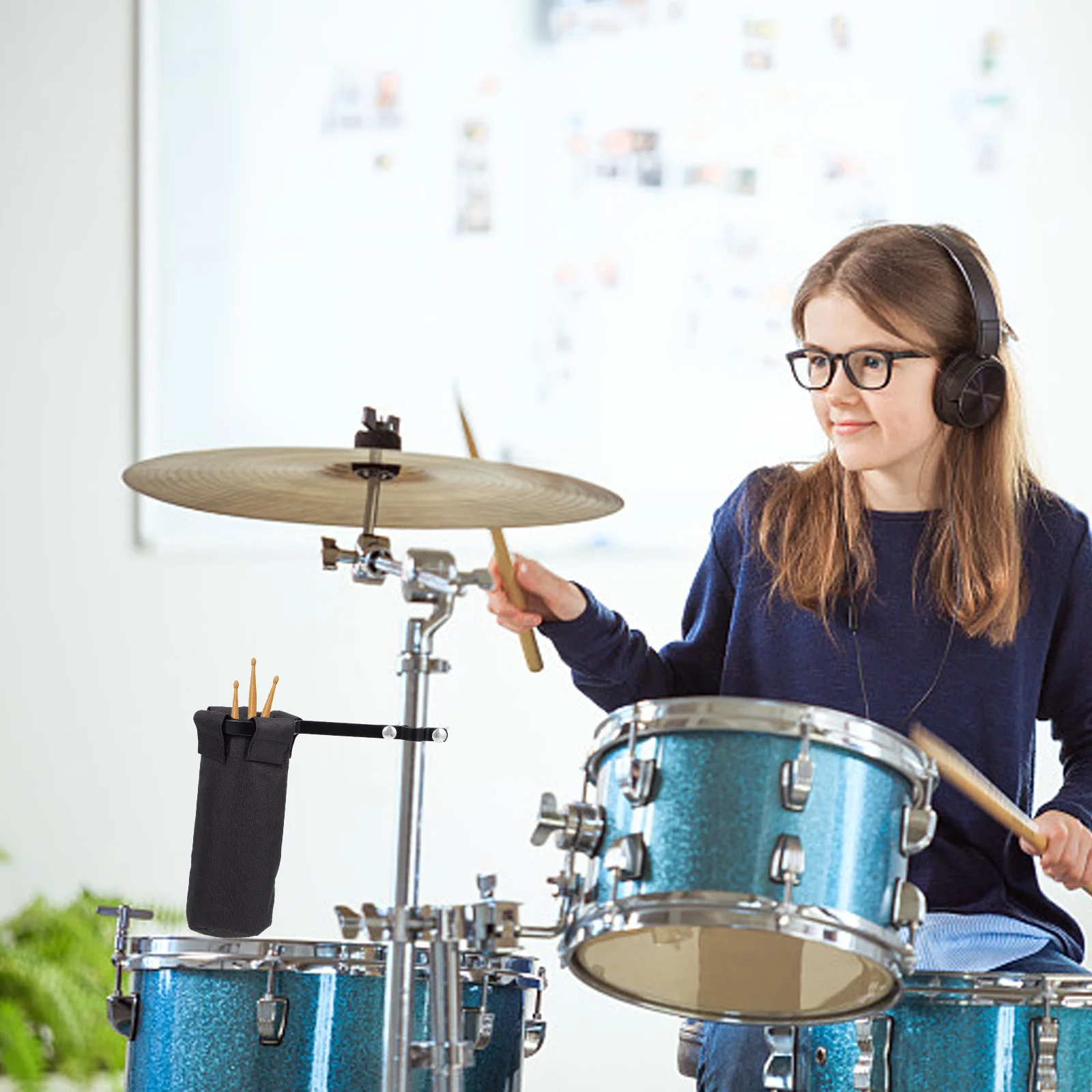 

1Set Drumstick Holder Metal Oxford Cloth Drumstick Pouch Durable Wear Resistant Drum Accessory Storage Barrel Drum Stick Holder