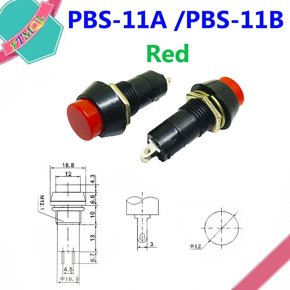 100PC PBS-11A PBS-11B 12Mm Self-Locking Pemulihan Diri Plastik Push Button Momentary Switch 3A 250V AC 2PIN 6 Warna