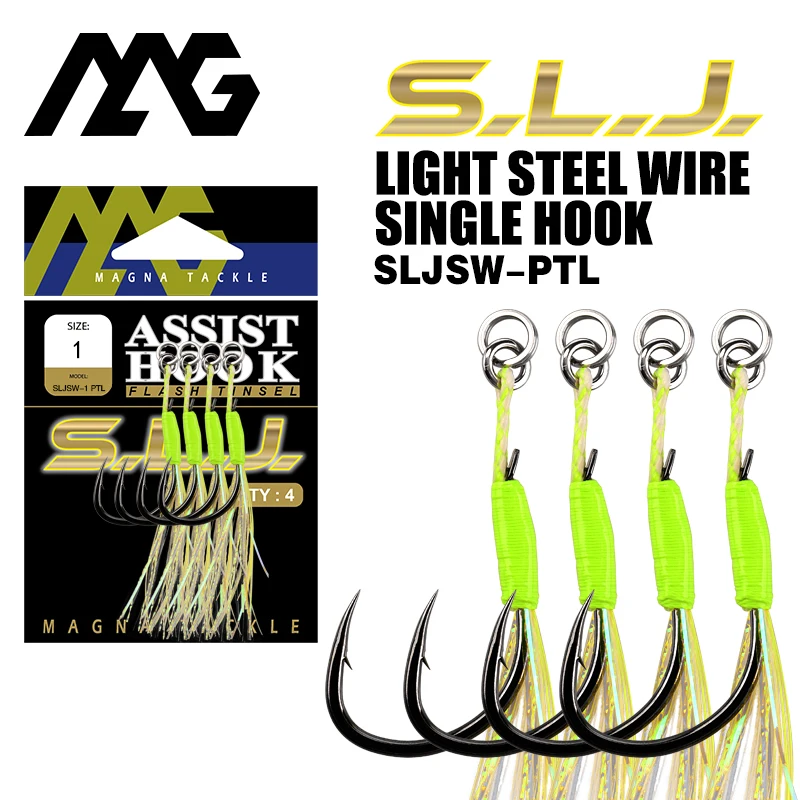 magna tackle SLJSW-PTL assist Hooks Stainless Steel Optopus Rolled In Jigging Assist Fishing Hooks with Glow Tassels