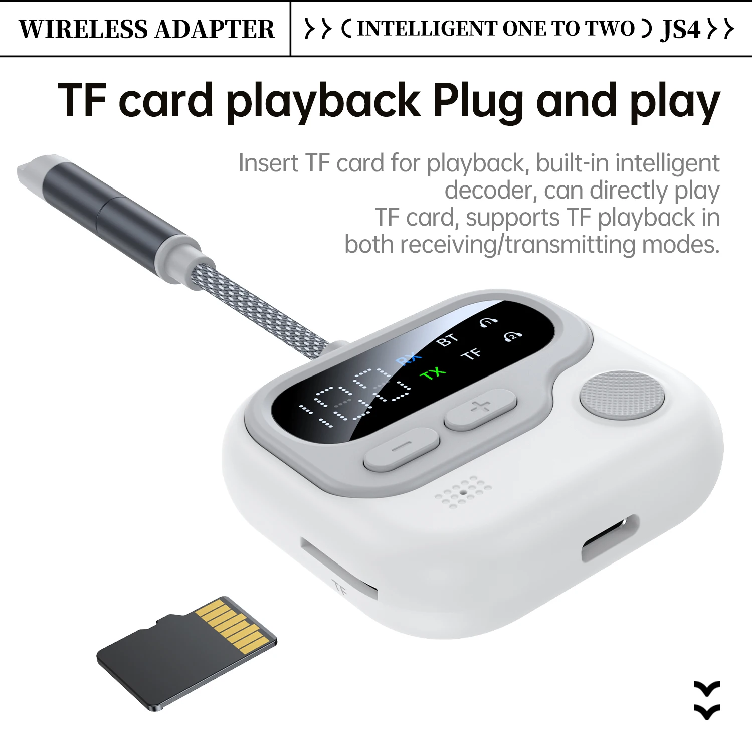 Bluetooth 5.4 receptor duplo transmissor duplo 2-em-1 adaptador de áudio 3.5mm aux tf cartão jogar adaptador sem fio de alta fidelidade com microfone