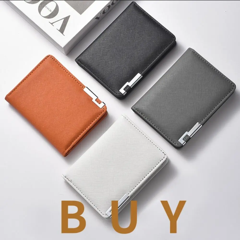 Minimalist PU Leather Retro Men's Wallet Two-Fold Orange Black Grey White Multiple Pockets Ultra Thin ID Card Holder Credit Card