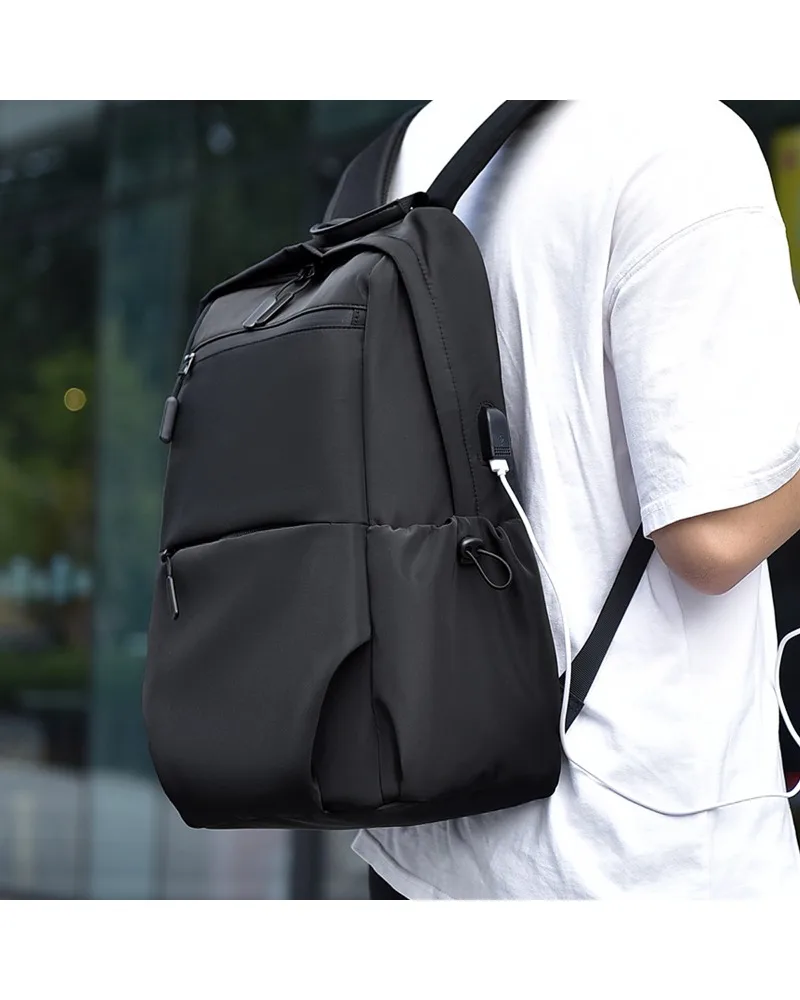 

classic black laptop backpack with luggage strap anti splash schoolbag for daily use and travel