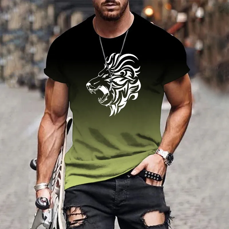 

2024 summer popular men's casual T-shirt 3D printing gradient style classic fashion daily sports running short-sleeved top