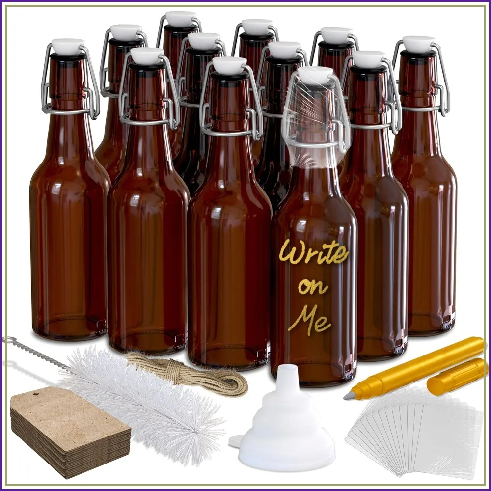 Amber Glass Swing Top Bottles Set for Homebrewing
