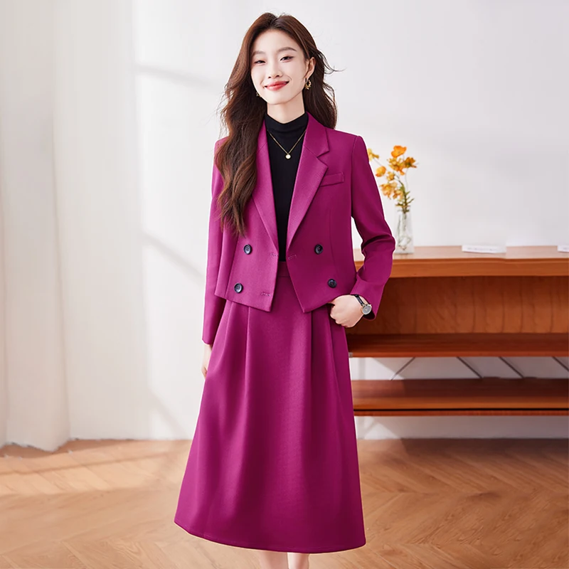 

UNXX Double-Breasted Short Blazer Women's Autumn New Simple Sleek Elegant Petite Suit Skirt Set Female Office Lady Clothing