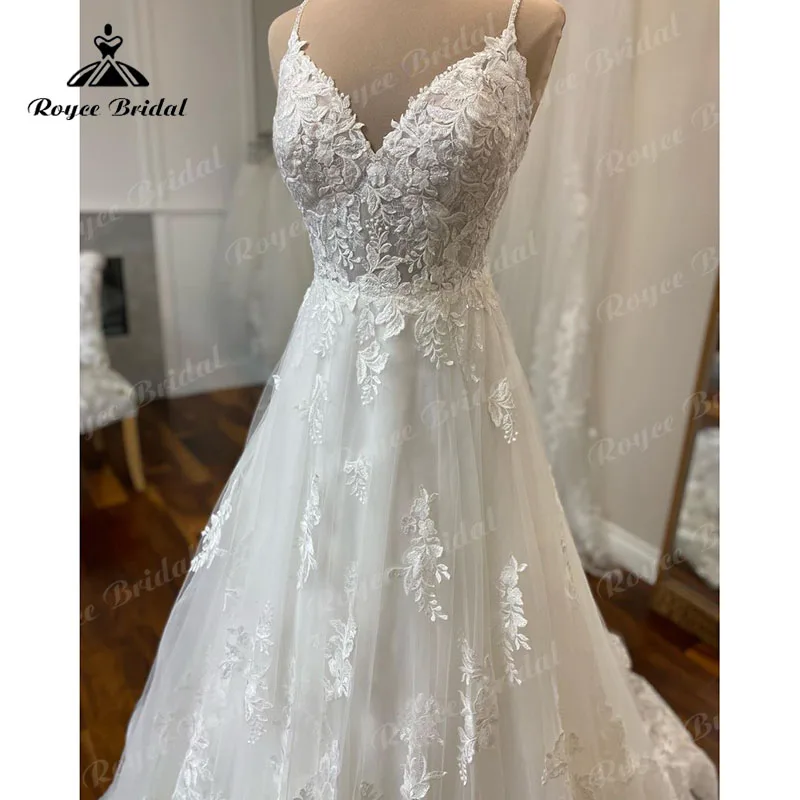 Appliques di pizzo con scollo A V senza spalline Boho A Line abito da sposa 2024 abiti da sposa Vintage da spiaggia abiti su misura De Fiesta