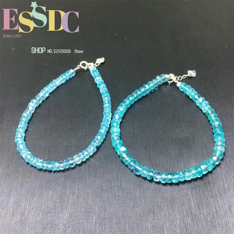 Natural Crystal Blue Apatite s925 Angle Abacus Bead Bracelet Women's Gem-level Lake Color Jewelry Gift