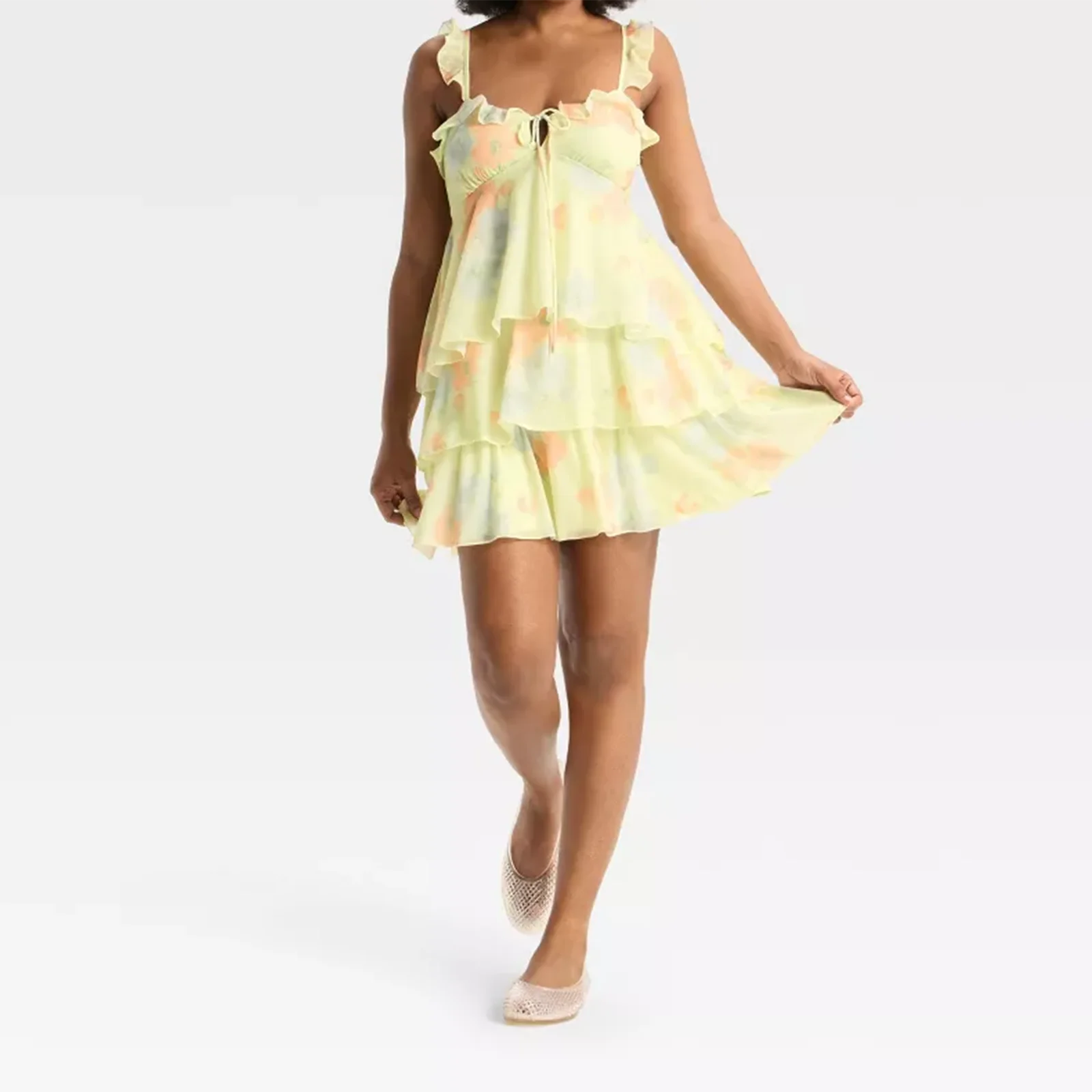 Minivestido sin mangas con estampado Floral para mujer, vestido de fiesta en capas con volantes para vacaciones en la playa, fiesta de verano, ropa de calle para uso diario