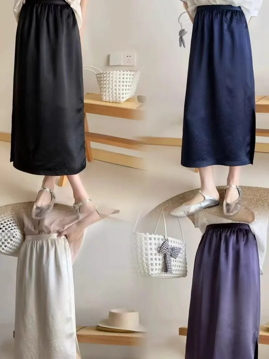 

Ele High Waist Elastic Waist Midi Skirt Women's Sle Summer New Arrival European Station Commute Other Fabric Other Proc