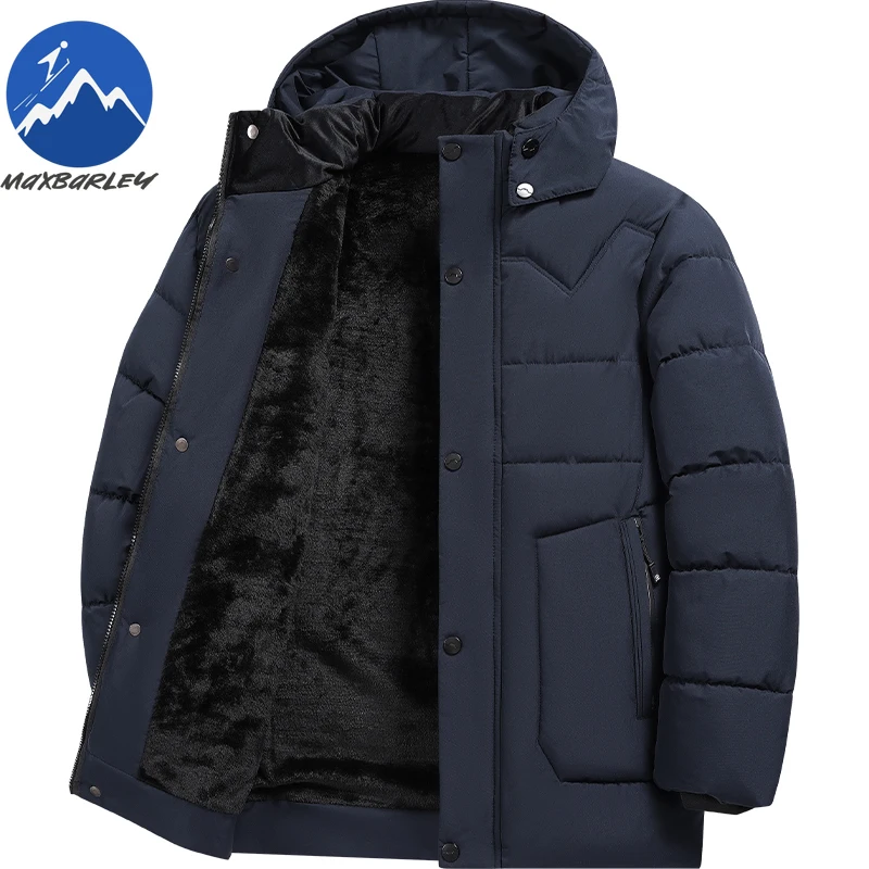 Winter Padded Jacket Men Thicken Commute Office Warm Quilted Jacket Detachable Hood Middle Aged Business Lightweight TrenchCoat
