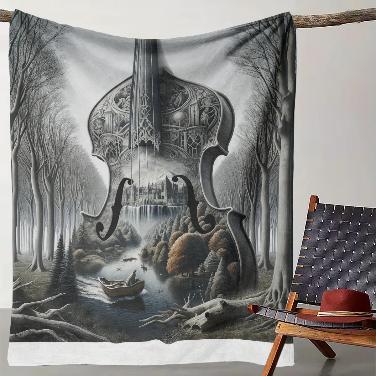 

1 Piece of Surreal Violin Landscape Blanket, Artistic Fantasy Home Decoration Blanket