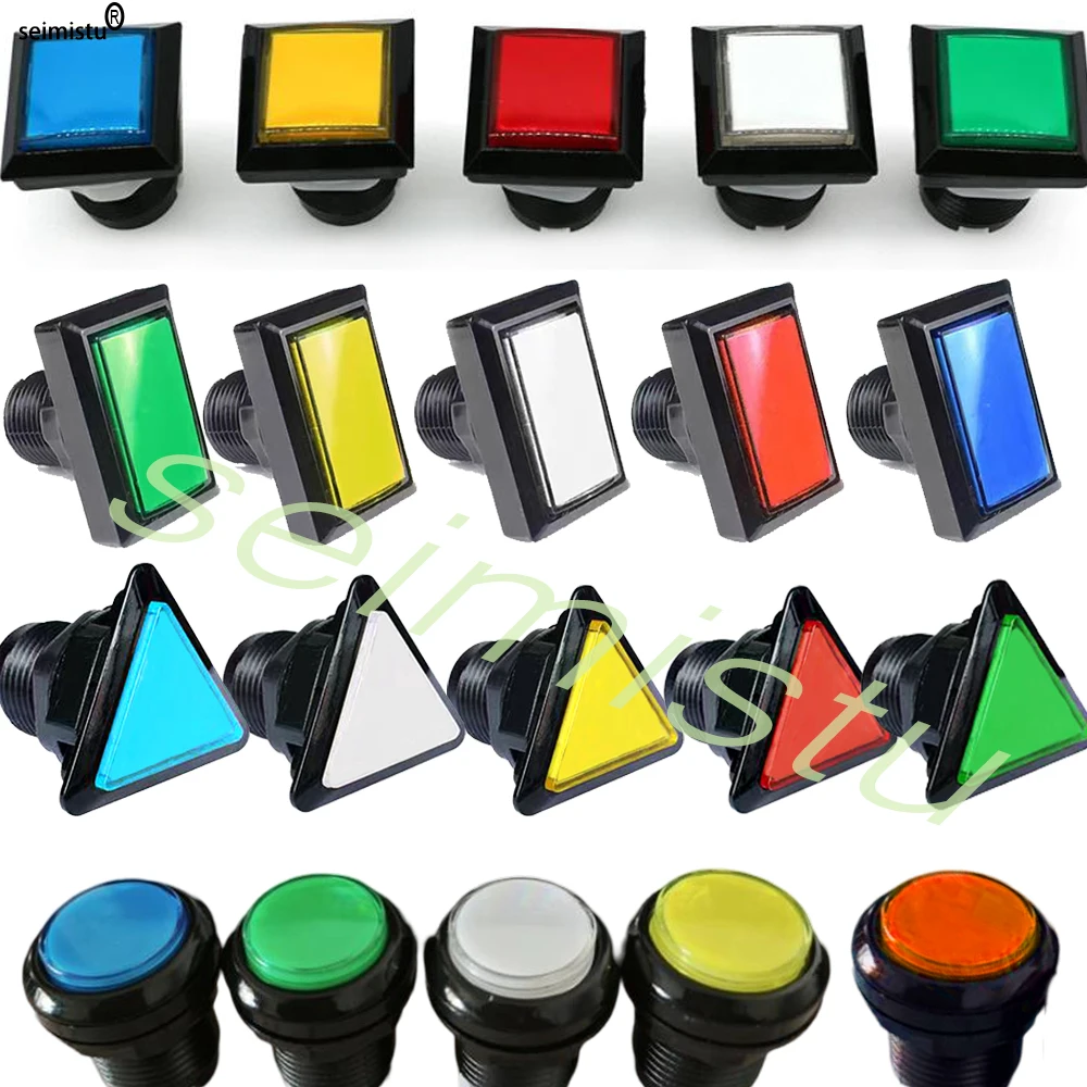 12V LED Arcade Game Push Button with Micro Switch Square round Rectangular Triangle Designs for Pinball And Swing Machine DIY Pa