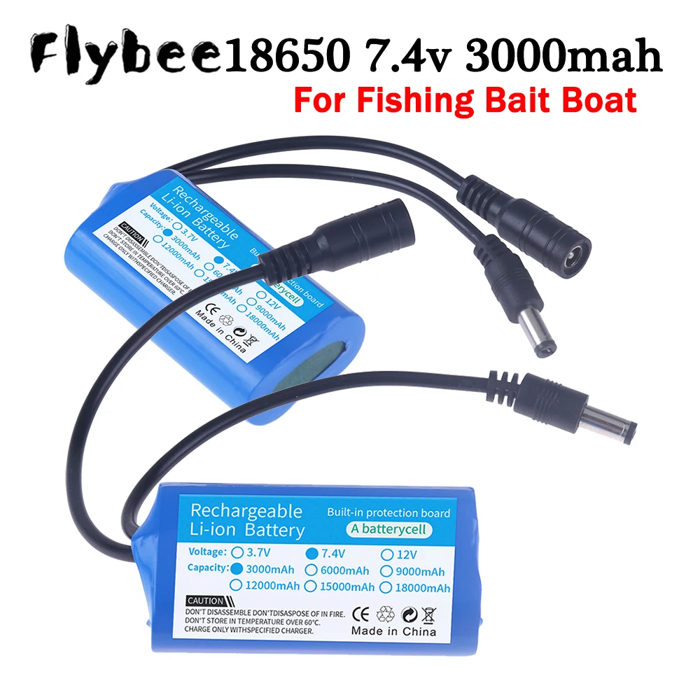 

Литий-ионный аккумулятор 7,4 В, 3000 мАч для лодки с приманкой для рыбалки, фары для горного велосипеда, уличная светодиодная лампа, аккумуляторная батарея 2S 18650 7,4 В