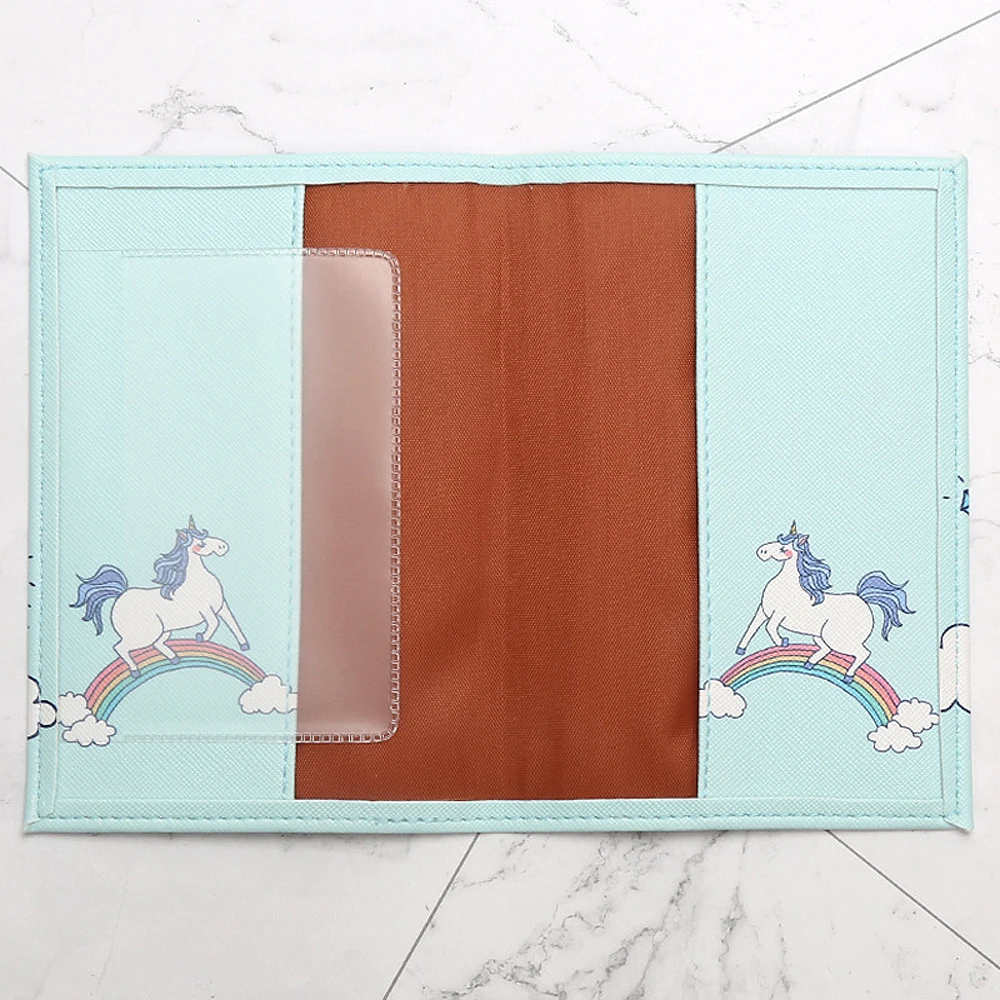 New Cute Unicorn Passport Cover Women Travel Accessories Thin Passport Holder Cartoon Rainbow Horse PU Leather Passport Case