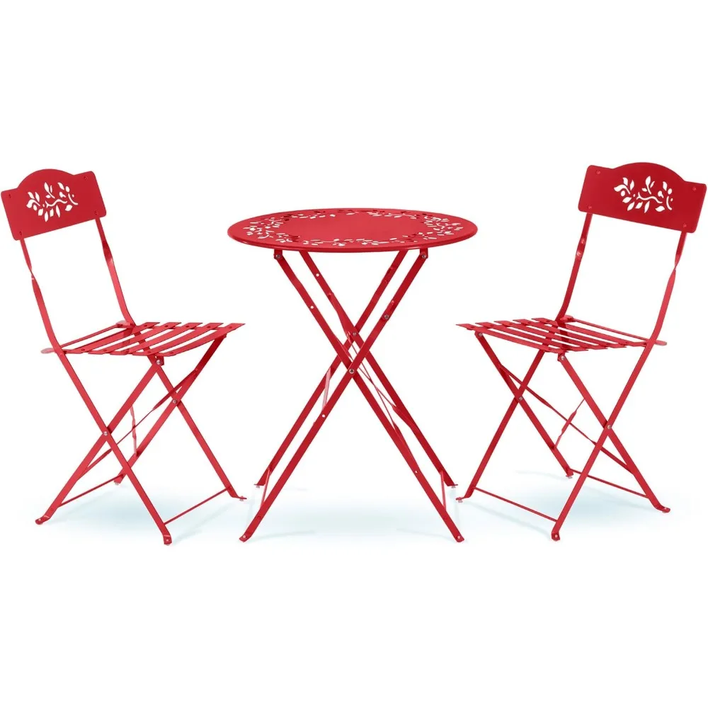 3-Piece Folding Bistro Set with Table and Chairs for Outdoor and Indoor, Red