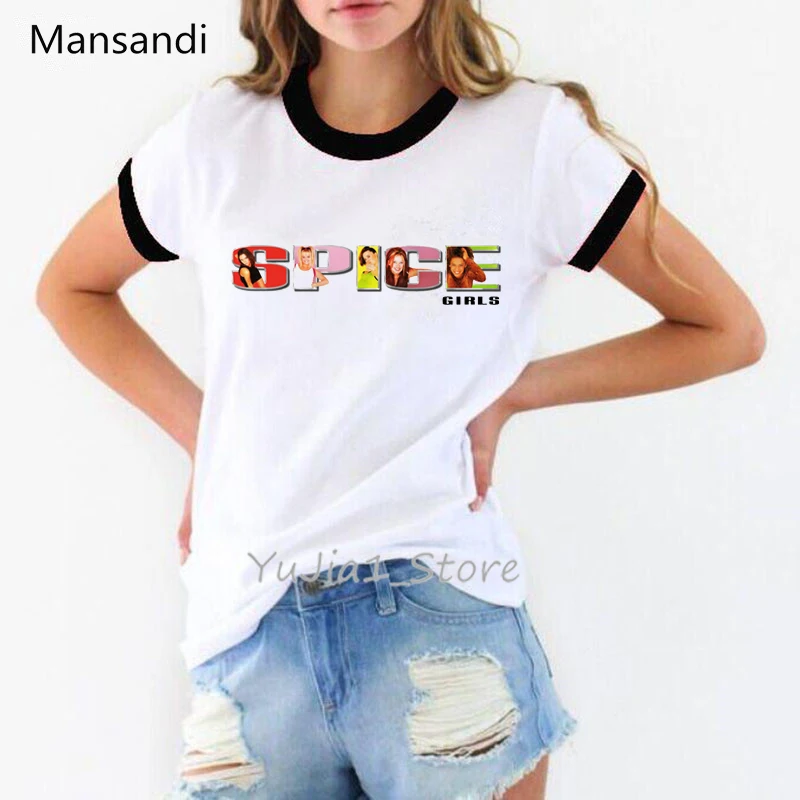 

2024 Hot Sale Spice Girls T-Shirt Women T Shirt Maiden Tops Letters Print Graphic Tee Shirt Femme Streetwear 90s Tumblr Clothes