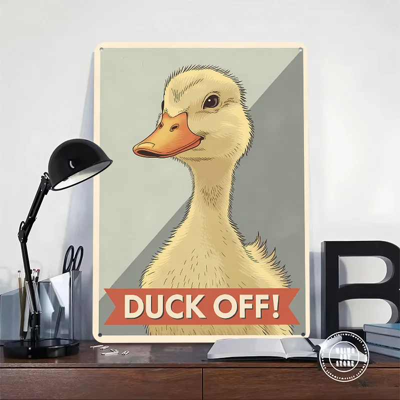 Duck Off! Funny Animal 3D Printed Texture Poster Personalized Wall Art Retro Metal Tin Signs for Bedroom Decoration Room Decor