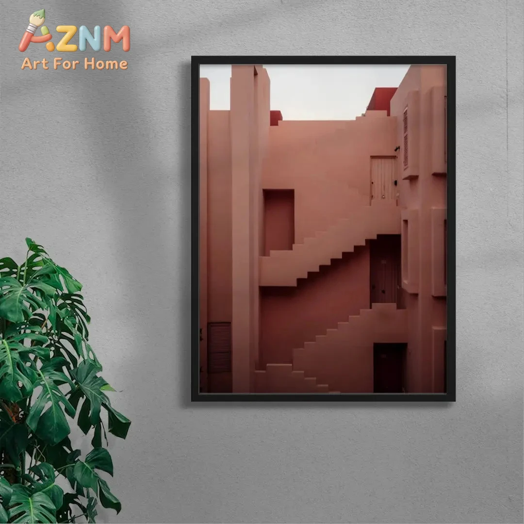 

Muralla Roja Pink Staircase Framed Wall Art - Minimalist Spanish Architecture Photography Print