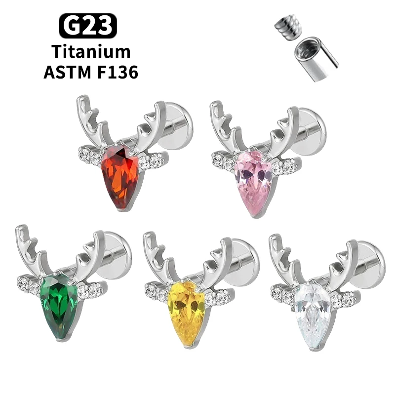 

F136 Titanium Moose Cartilage Earring 16G CZ Cartilage Stud Earrings Christmas Earrings Tragus Helix Labret Piercing Jewelry