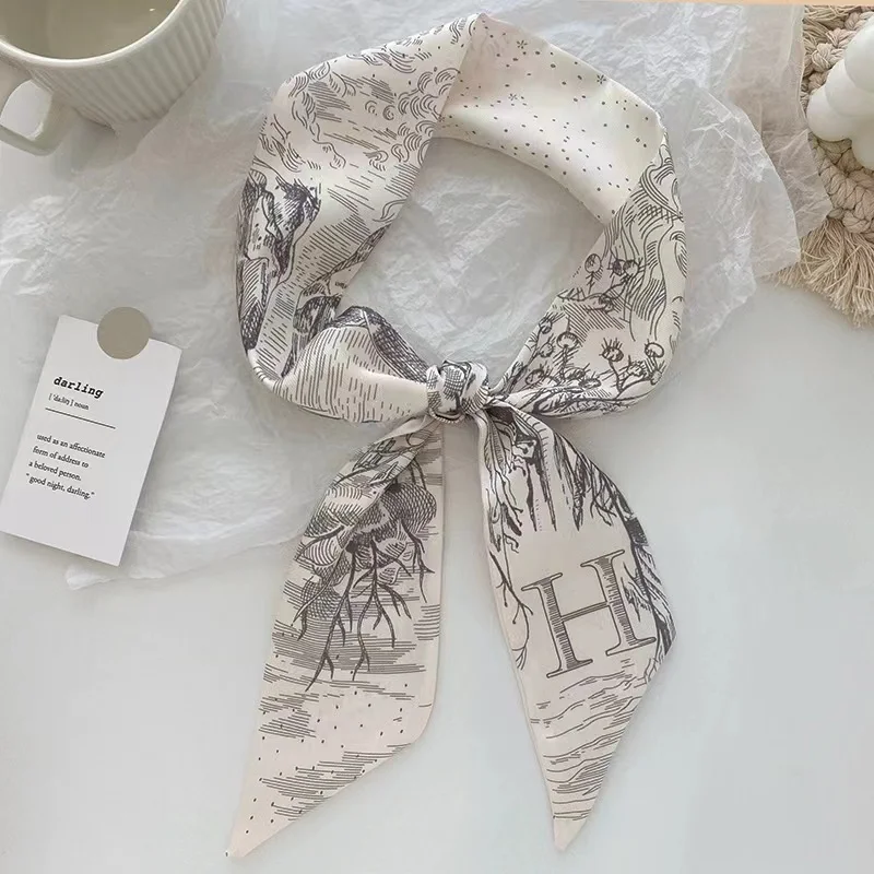 26 letter headband, tarot brand small silk scarf, French women\'s scarf, tie bag, handle decorated with printed streamers