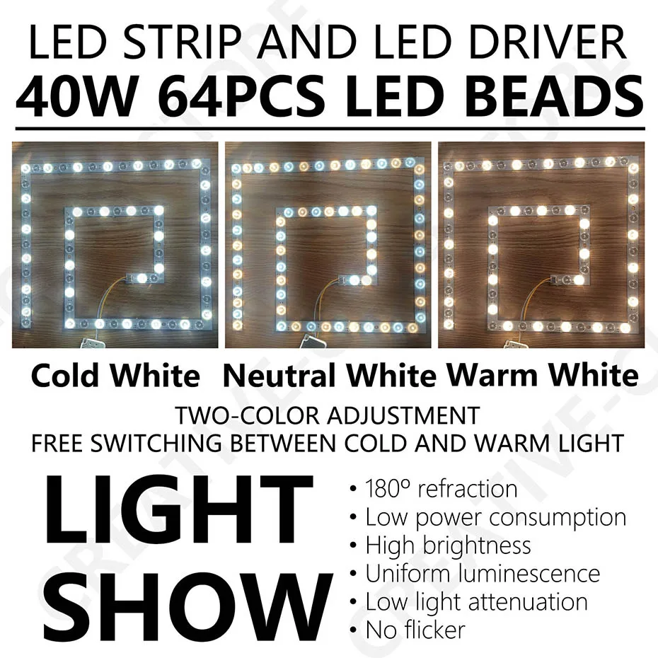 DIY Installieren Runde Quadratische Hohe Helligkeit LED Deckenleuchte PCB LED Warm Kalt Weiß Rund Ersetzen 20W 40W 60W 2D Rohr AC 220V – Detail 2