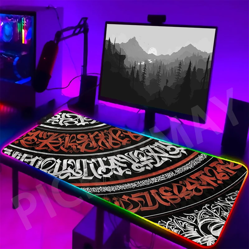 Ancient Script Patterns LED Gaming Mousepads Large Backlight Desk Mat 40x90cm Gamer Mousepad RGB Mouse Pad Luminous Mouse Mat